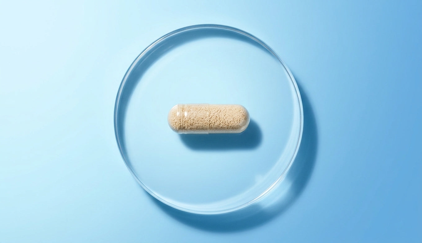 Transparente Kapsel mit Nahrungsergänzungsmittel zur Unterstützung der Konzentration