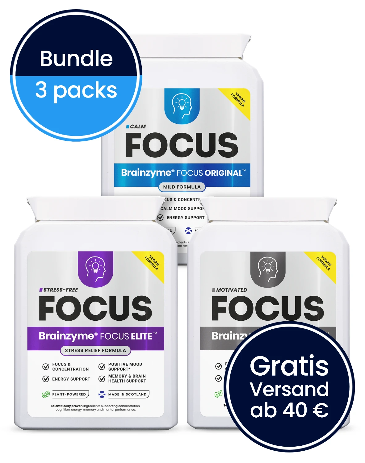 Brainzyme® FOCUS™ Starter Bundle — alle drei Fokus-Formeln zusammen
