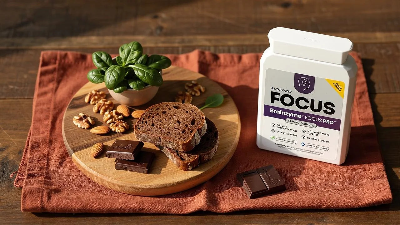Hirnfreundliche Lebensmittel — pflanzlicher Ernährungsansatz neben Brainzyme FOCUS PRO